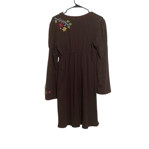 DOUBLE D RANCH Brown embroidered flowers dress Leg Of Mutton sleeves Size Small - Picture 4 of 5